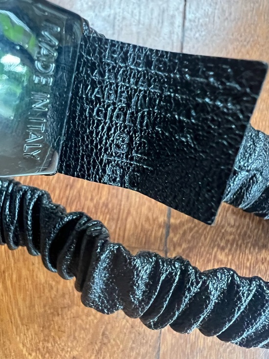 Vintage Burberry Black Gathered Leather Belt with Gunmetal Plaque Buckle - Picture 10 of 10